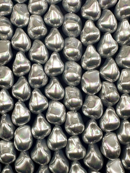 Gorgeous Chinese Silver Swarovski Pearl Crystal Beads 12x15mm Freeform Teardrop Shape. Beautiful Silver Color, High Quality 15.5"