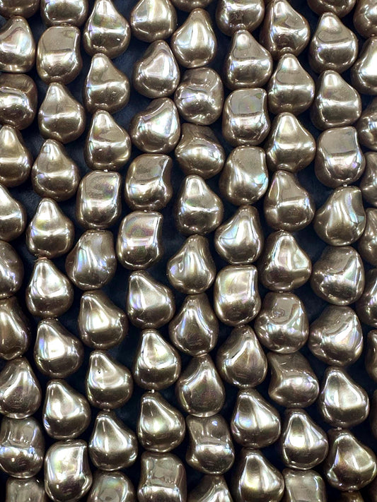 Gorgeous Chinese Gold Swarovski Pearl Crystal Beads 12x15mm Freeform Teardrop Shape. Beautiful Gold Color, High Quality 15.5"