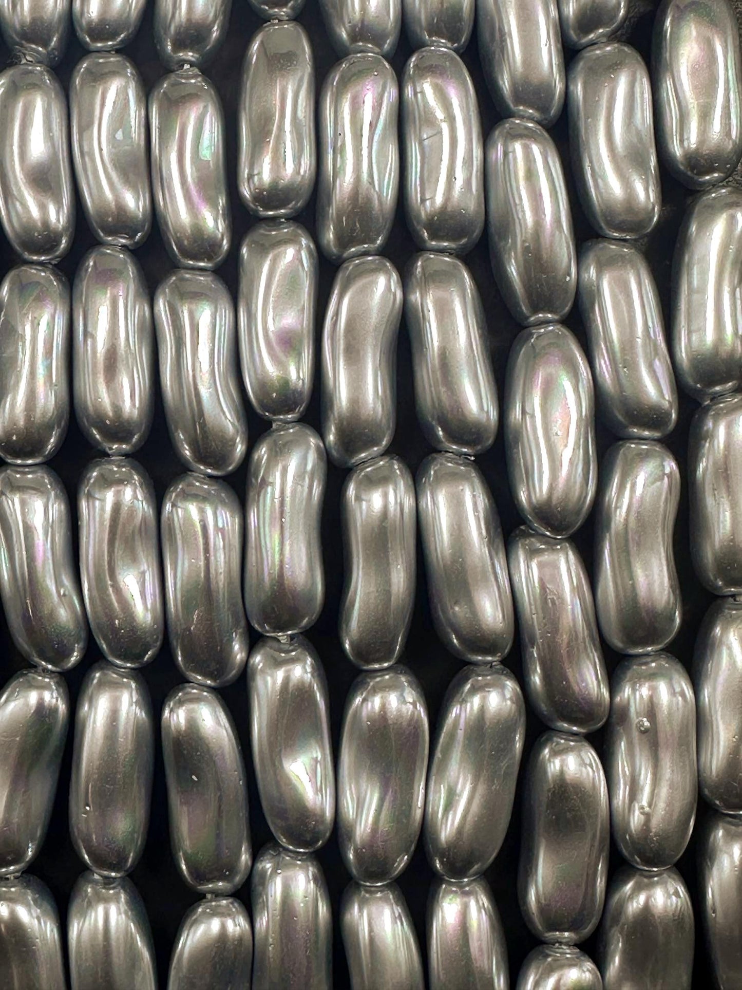 Gorgeous Silver Swarovski Pearl Crystal Beads 8x20mm Freeform Tube Shape. Beautiful Silver Color, High Quality 15.5"