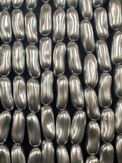 Gorgeous Silver Swarovski Pearl Crystal Beads 8x20mm Freeform Tube Shape. Beautiful Silver Color, High Quality 15.5"