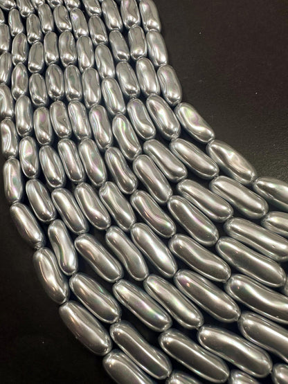 Gorgeous Silver Swarovski Pearl Crystal Beads 8x20mm Freeform Tube Shape. Beautiful Silver Color, High Quality 15.5"