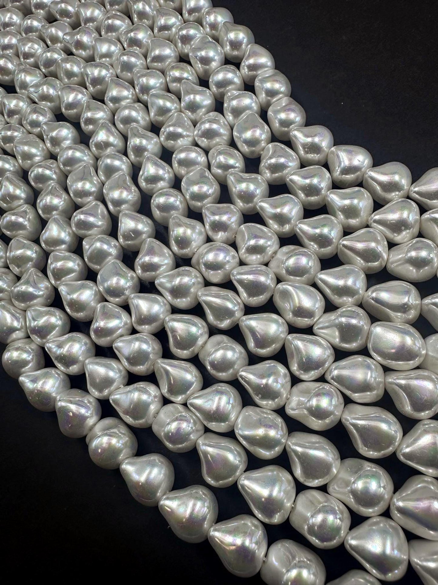 Gorgeous White Swarovski Pearl Crystal Beads 12x13mm Freeform Nugget Shape. Beautiful White Color, High Quality 15.5"