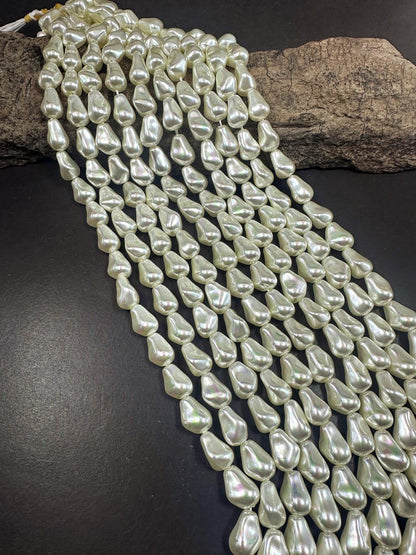 Gorgeous Cream color Swarovski Pearl Crystal Beads 10x14mm Freeform Teardrop Shape. Beautiful White Color, High Quality 15.5"