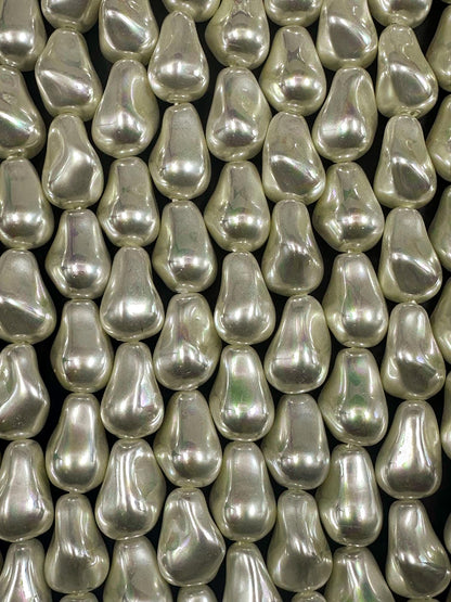 Gorgeous Cream color Swarovski Pearl Crystal Beads 10x14mm Freeform Teardrop Shape. Beautiful White Color, High Quality 15.5"