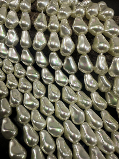 Gorgeous Cream color Swarovski Pearl Crystal Beads 10x14mm Freeform Teardrop Shape. Beautiful White Color, High Quality 15.5"