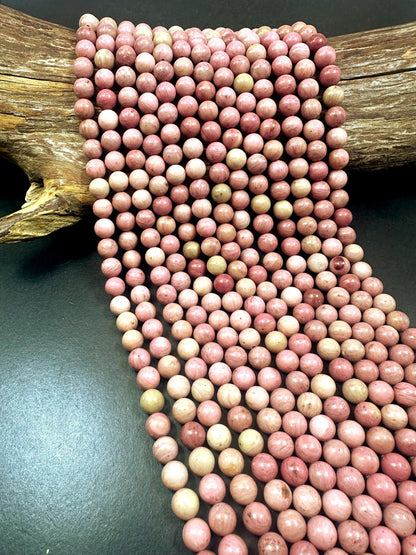 Natural Rhodonite Gemstone Bead Smooth Round Shape. Beautiful Pink Color Bead. 4mm, 6mm, 8mm, 10mm, 12mm. Great Quality 15.5"