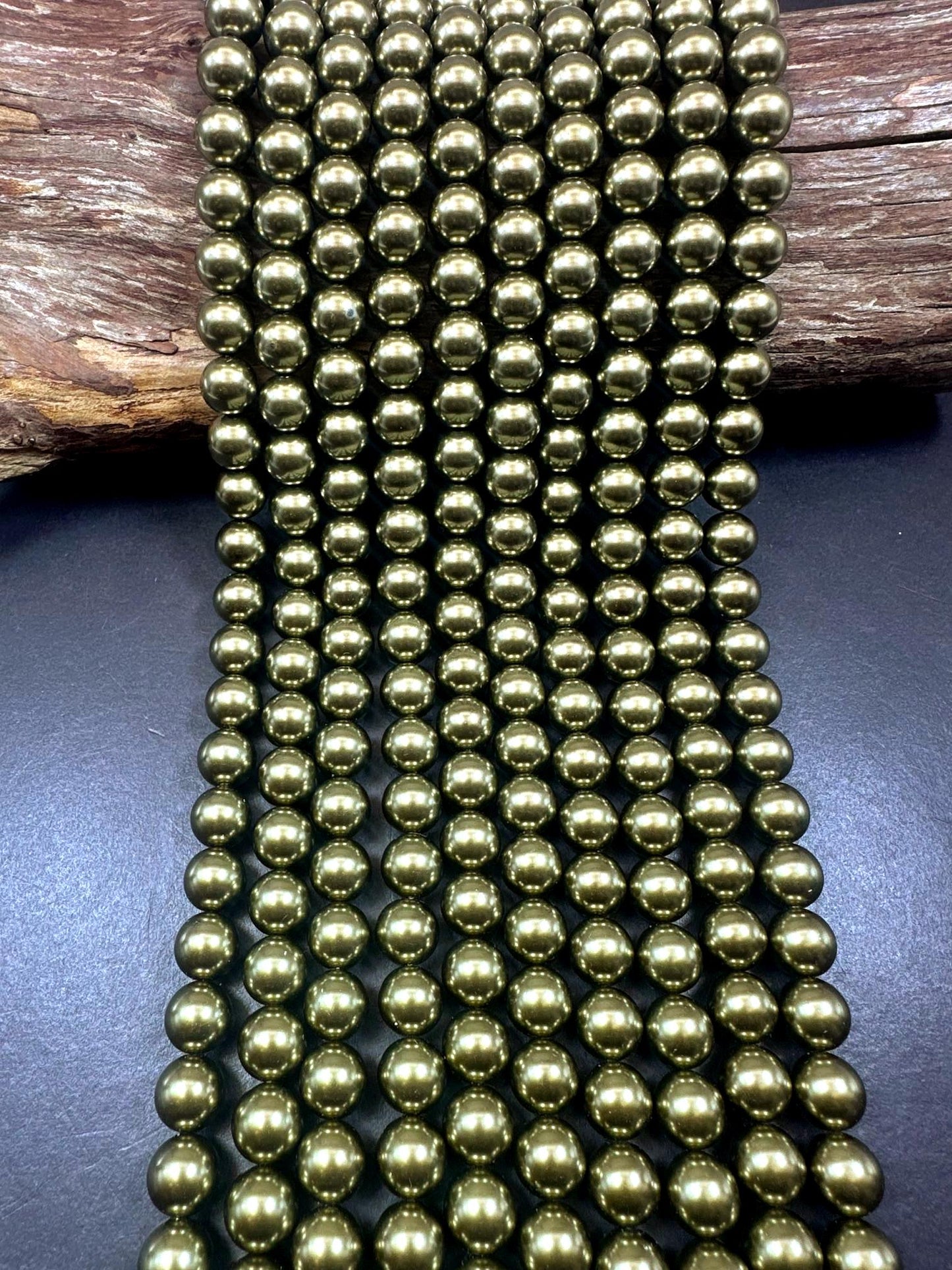Chinese Deep Gold Pyrite Swarovski Pearl Crystal Beads, 4mm 6mm 8mm 10mm 12mm Round Shape Bead. Beautiful Gold Color, Great Quality 15.5"