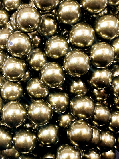 Chinese Deep Gold Pyrite Swarovski Pearl Crystal Beads, 4mm 6mm 8mm 10mm 12mm Round Shape Bead. Beautiful Gold Color, Great Quality 15.5"