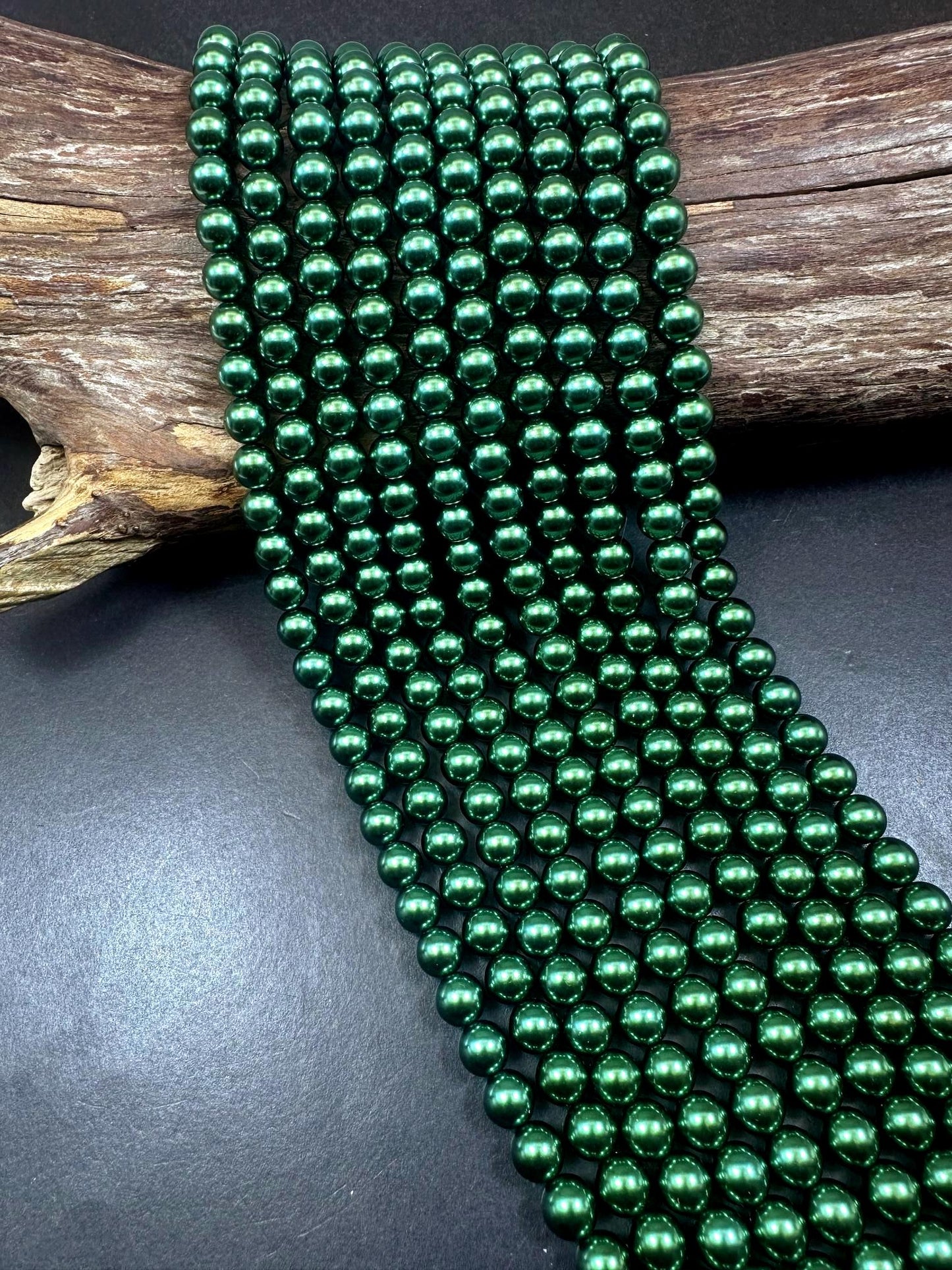 Gorgeous Chinese Green Swarovski Pearl Crystal Beads, 4mm 6mm 8mm 10mm 12mm Round Shape Bead. Beautiful Green Color, Great Quality 15.5"
