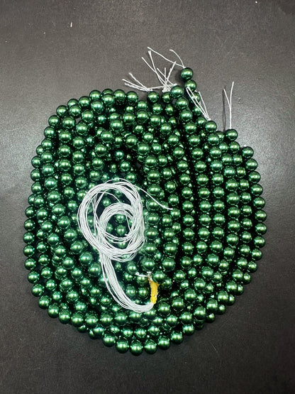 Gorgeous Chinese Green Swarovski Pearl Crystal Beads, 4mm 6mm 8mm 10mm 12mm Round Shape Bead. Beautiful Green Color, Great Quality 15.5"