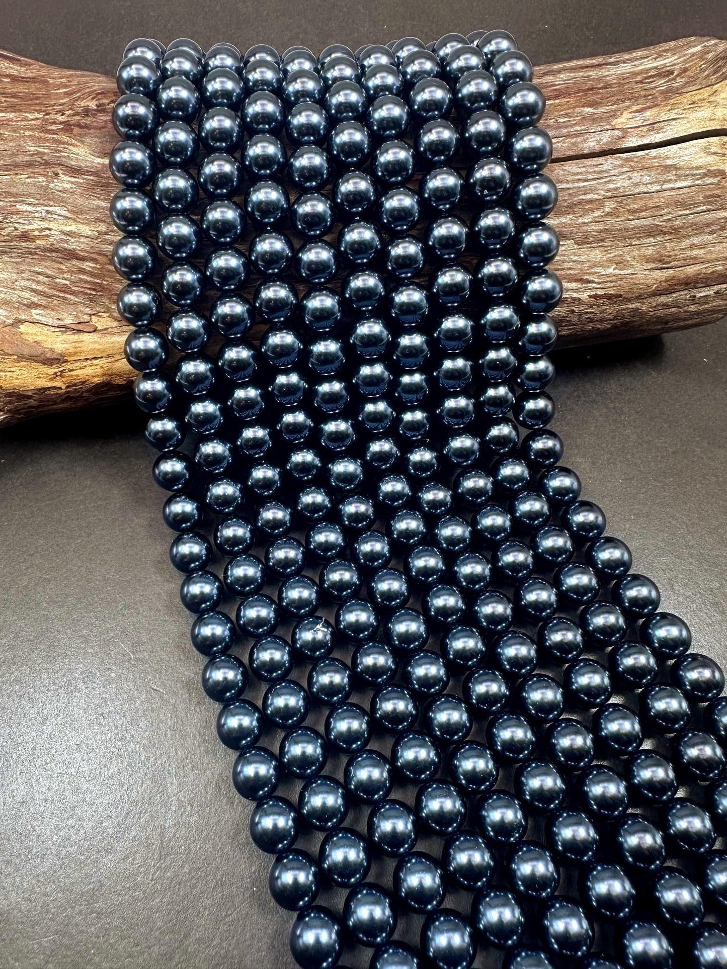 Chinese Night Blue Swarovski Pearl Crystal Beads, 4mm 6mm 8mm 10mm 12mm Round Shape Bead. Beautiful Blue Color, Great Quality 15.5"