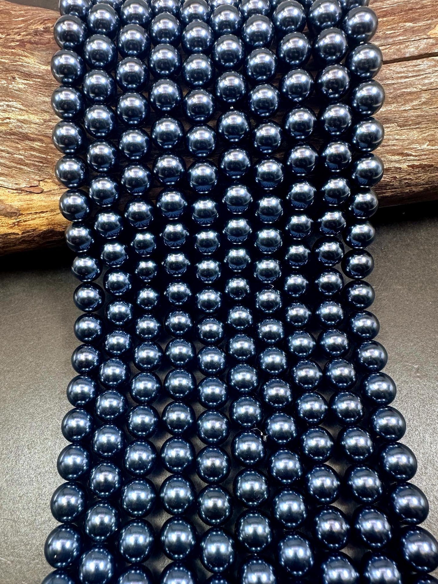 Chinese Night Blue Swarovski Pearl Crystal Beads, 4mm 6mm 8mm 10mm 12mm Round Shape Bead. Beautiful Blue Color, Great Quality 15.5"