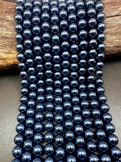 Chinese Night Blue Swarovski Pearl Crystal Beads, 4mm 6mm 8mm 10mm 12mm Round Shape Bead. Beautiful Blue Color, Great Quality 15.5"
