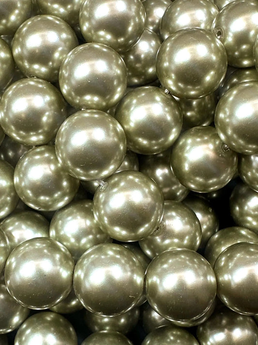 Gorgeous Chinese Light Olive Green Swarovski Pearl Crystal Beads, 6mm 8mm 10mm 12mm Round Shape Bead. Great Quality 15.5"