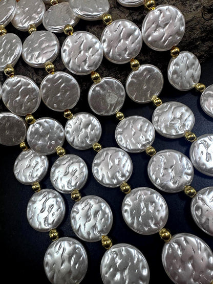 Gorgeous Chinese White Swarovski Pearl Crystal Beads 19x19mm Coin Shape, Beautiful White Pearl Color Great Quality 7.5"
