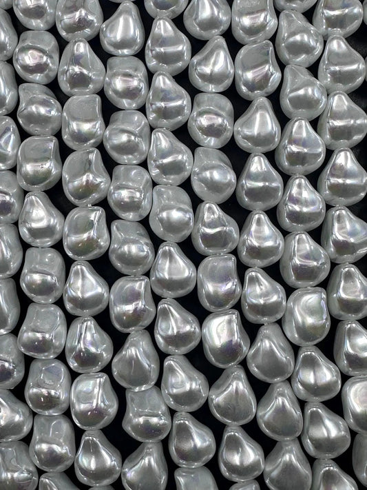 Gorgeous White Swarovski Pearl Crystal Beads 12x15mm Freeform Nugget Shape. Beautiful White Color, High Quality 15.5"