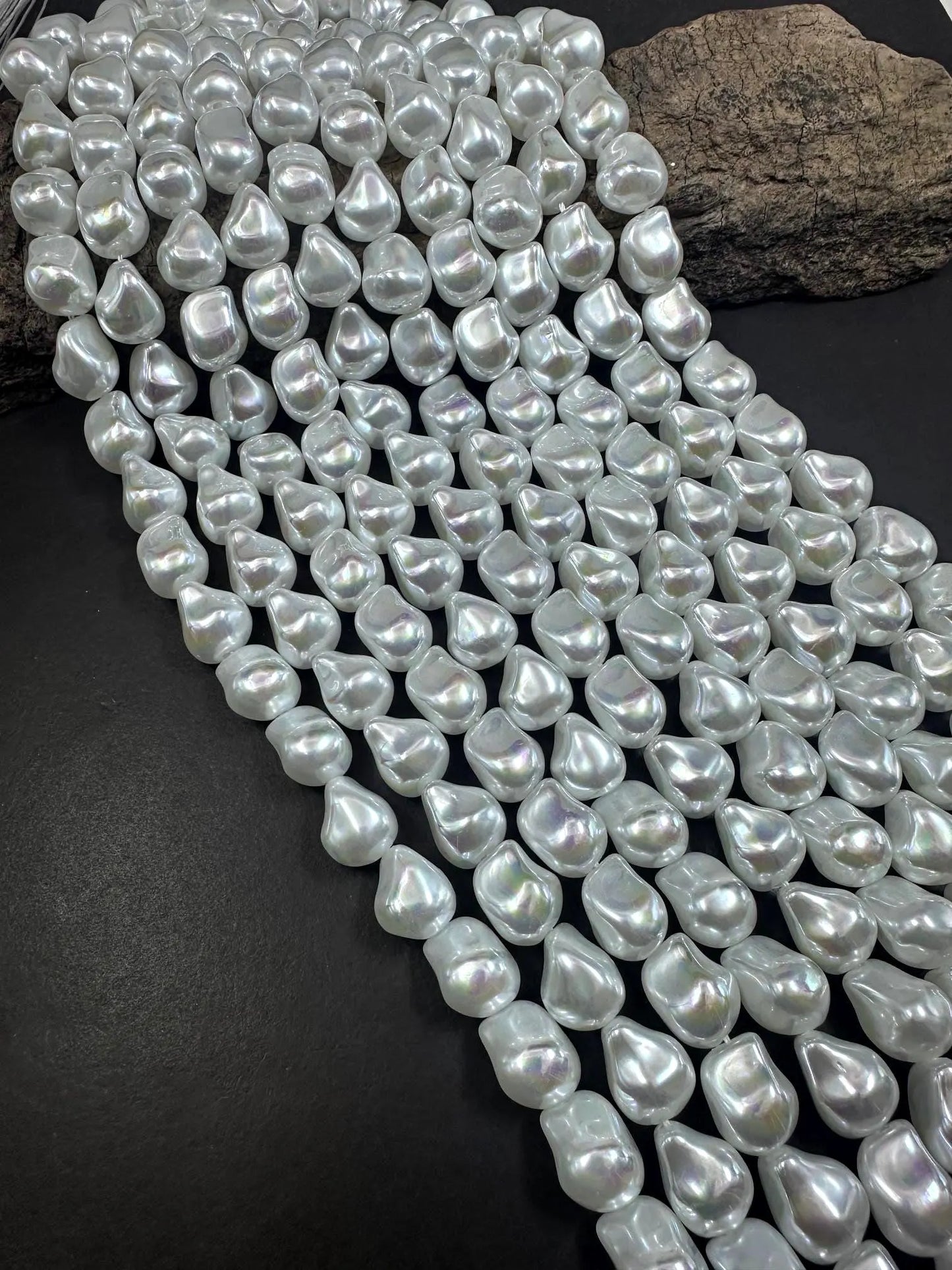 Gorgeous White Swarovski Pearl Crystal Beads 12x15mm Freeform Nugget Shape. Beautiful White Color, High Quality 15.5"