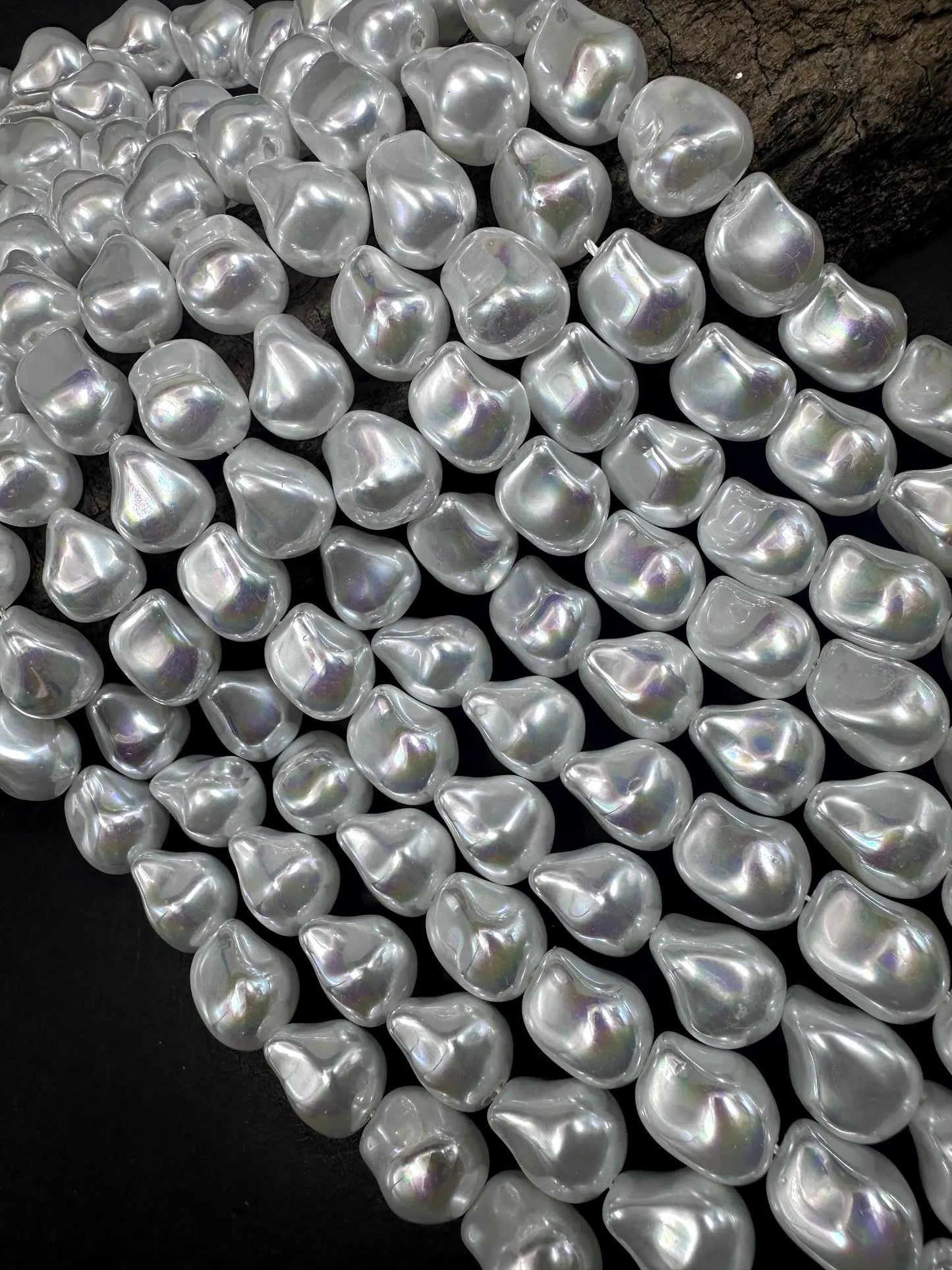 Gorgeous White Swarovski Pearl Crystal Beads 12x15mm Freeform Nugget Shape. Beautiful White Color, High Quality 15.5"