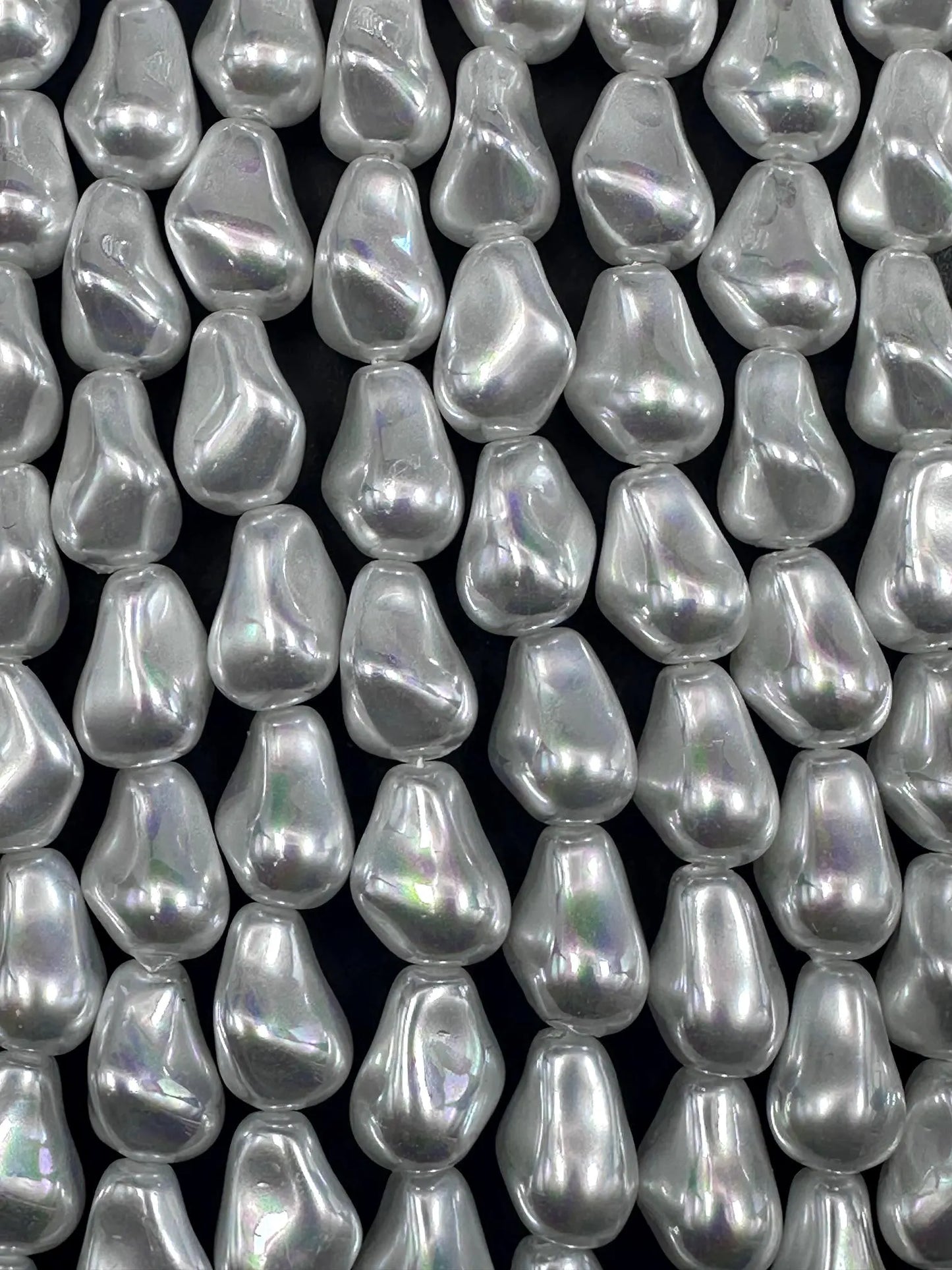 Gorgeous Chinese White Swarovski Pearl Crystal Beads 9x12mm Freeform Teardrop Shape. Beautiful White Color, High Quality 15.5"