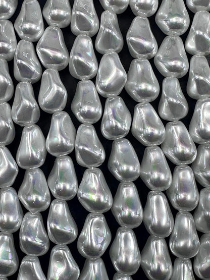 Gorgeous Chinese White Swarovski Pearl Crystal Beads 9x12mm Freeform Teardrop Shape. Beautiful White Color, High Quality 15.5"