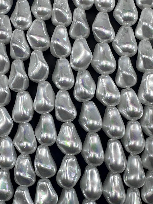 Gorgeous Chinese White Swarovski Pearl Crystal Beads 9x12mm Freeform Teardrop Shape. Beautiful White Color, High Quality 15.5"