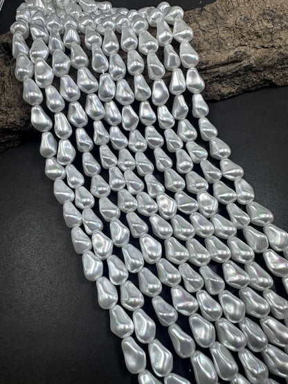 Gorgeous Chinese White Swarovski Pearl Crystal Beads 9x12mm Freeform Teardrop Shape. Beautiful White Color, High Quality 15.5"
