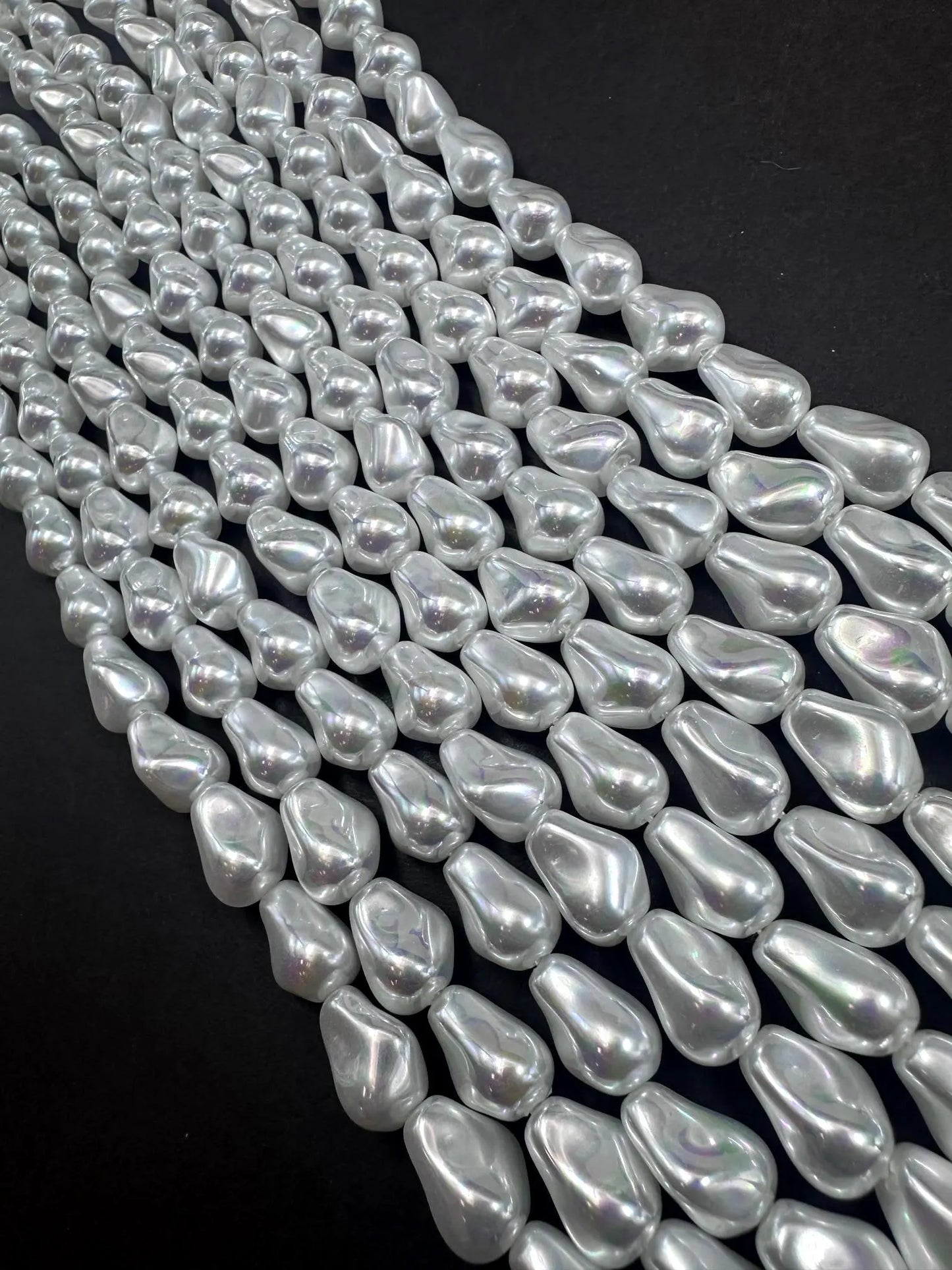 Gorgeous Chinese White Swarovski Pearl Crystal Beads 9x12mm Freeform Teardrop Shape. Beautiful White Color, High Quality 15.5"