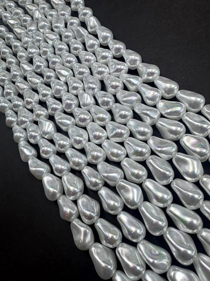 Gorgeous Chinese White Swarovski Pearl Crystal Beads 9x12mm Freeform Teardrop Shape. Beautiful White Color, High Quality 15.5"