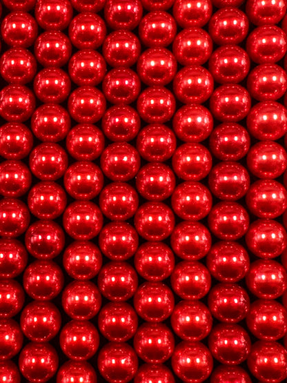 Gorgeous Chinese Red Swarovski Pearl Crystal Beads, 6mm 8mm 10mm 12mm Round Shape Bead. Beautiful Red Color, Great Quality 15.5"