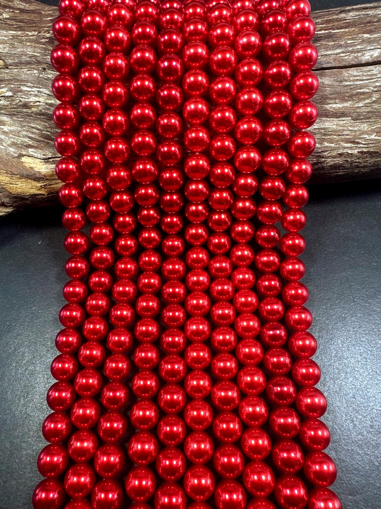 Gorgeous Chinese Red Swarovski Pearl Crystal Beads, 6mm 8mm 10mm 12mm Round Shape Bead. Beautiful Red Color, Great Quality 15.5"