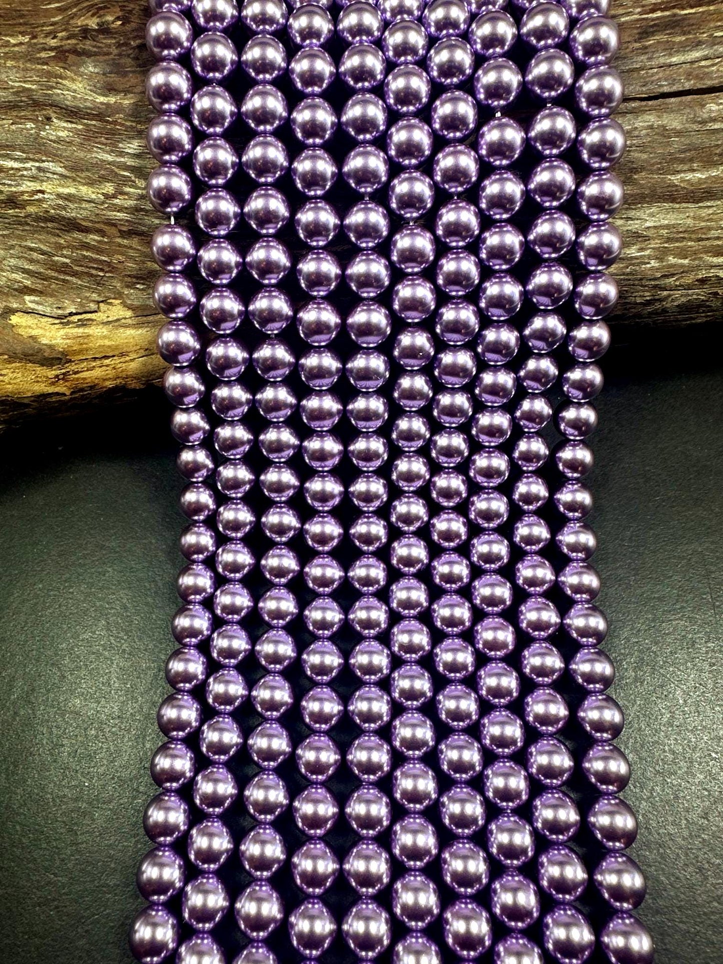 Chinese Orchid Purple Swarovski Pearl Crystal Beads, 4mm 6mm 8mm 10mm 12mm Round Shape Bead. Beautiful Purple Color, Great Quality 15.5"