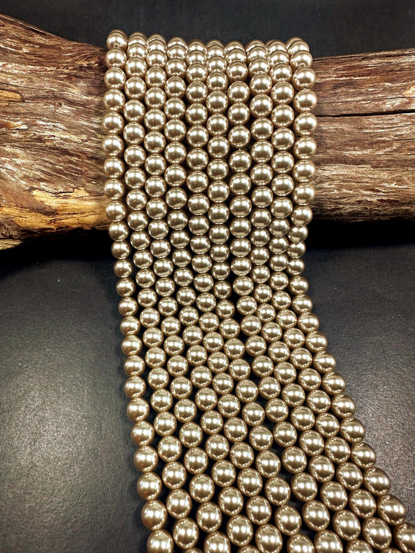 Chinese Champagne Brown Swarovski Pearl Crystal Beads, 6mm 8mm 10mm 12mm Round Shape Bead. Beautiful Brown Color, Great Quality 15.5"