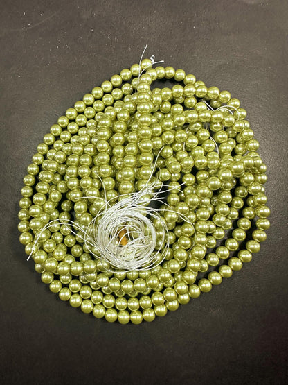Gorgeous Chinese Sage Green Swarovski Pearl Crystal Beads, 6mm 8mm 10mm 12mm Round Shape Bead. Beautiful Green Color, Great Quality 15.5"