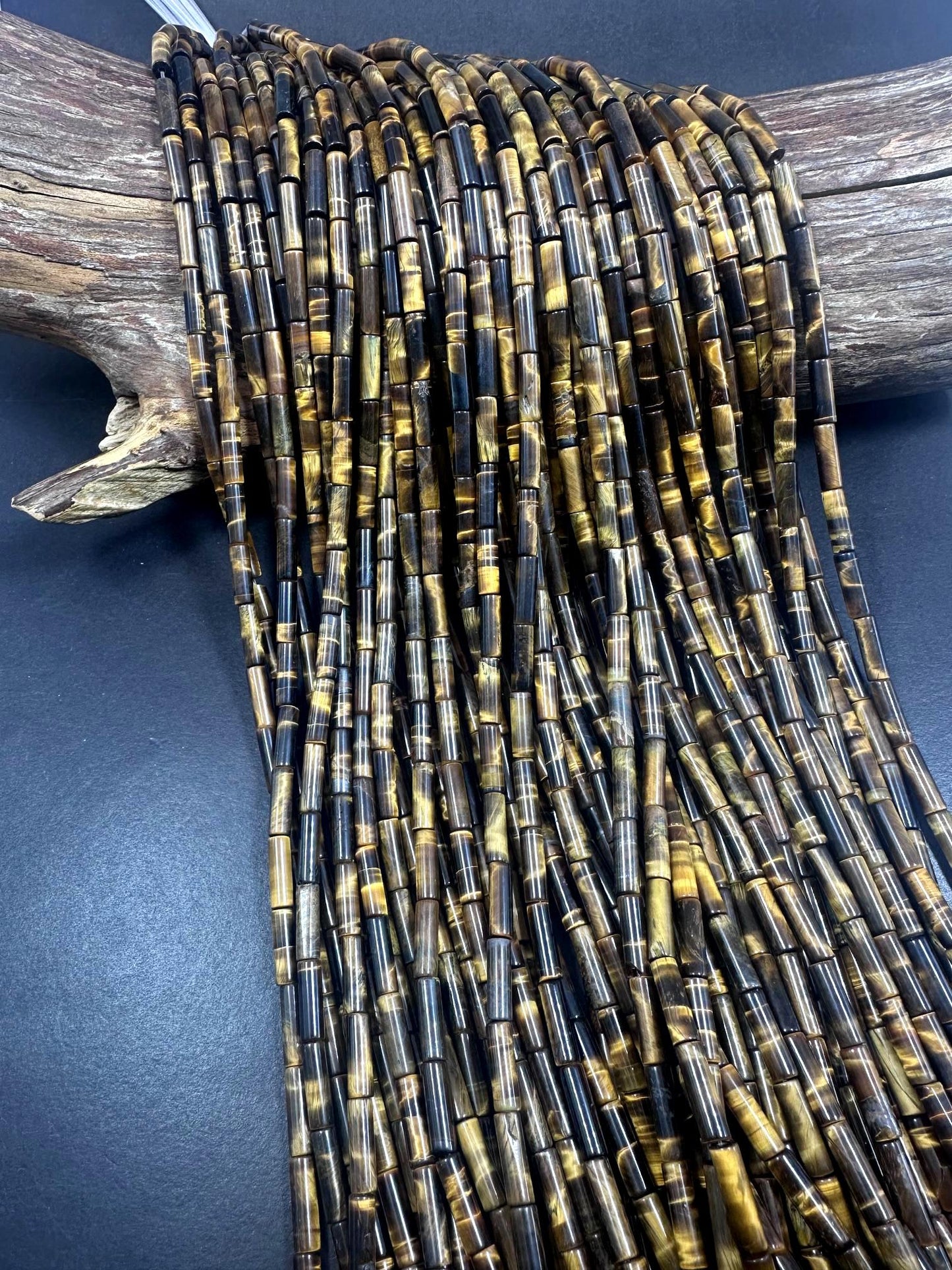 Beautiful Multicolor Tiger Eye Thin Tube Shape, 4x14mm Brown Yellow Color Great Quality 15.5"