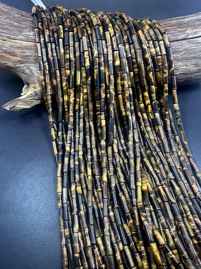 Beautiful Multicolor Tiger Eye Thin Tube Shape, 4x14mm Brown Yellow Color Great Quality 15.5"
