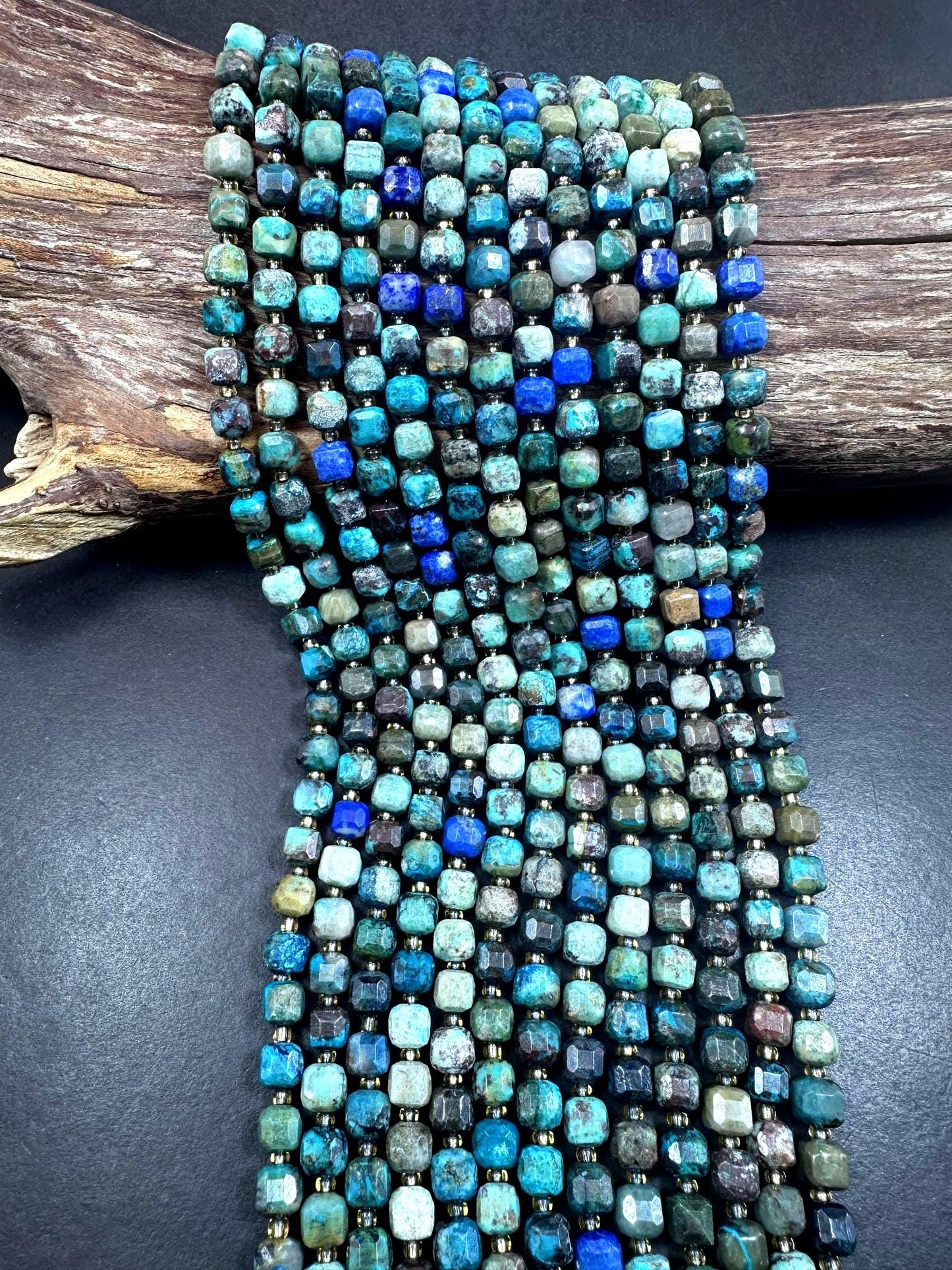 Natural Chrysocolla Faceted 6-7mm Cube Shape bead. Beautiful Blue Brown Multicolor, Great Quality 15.5”