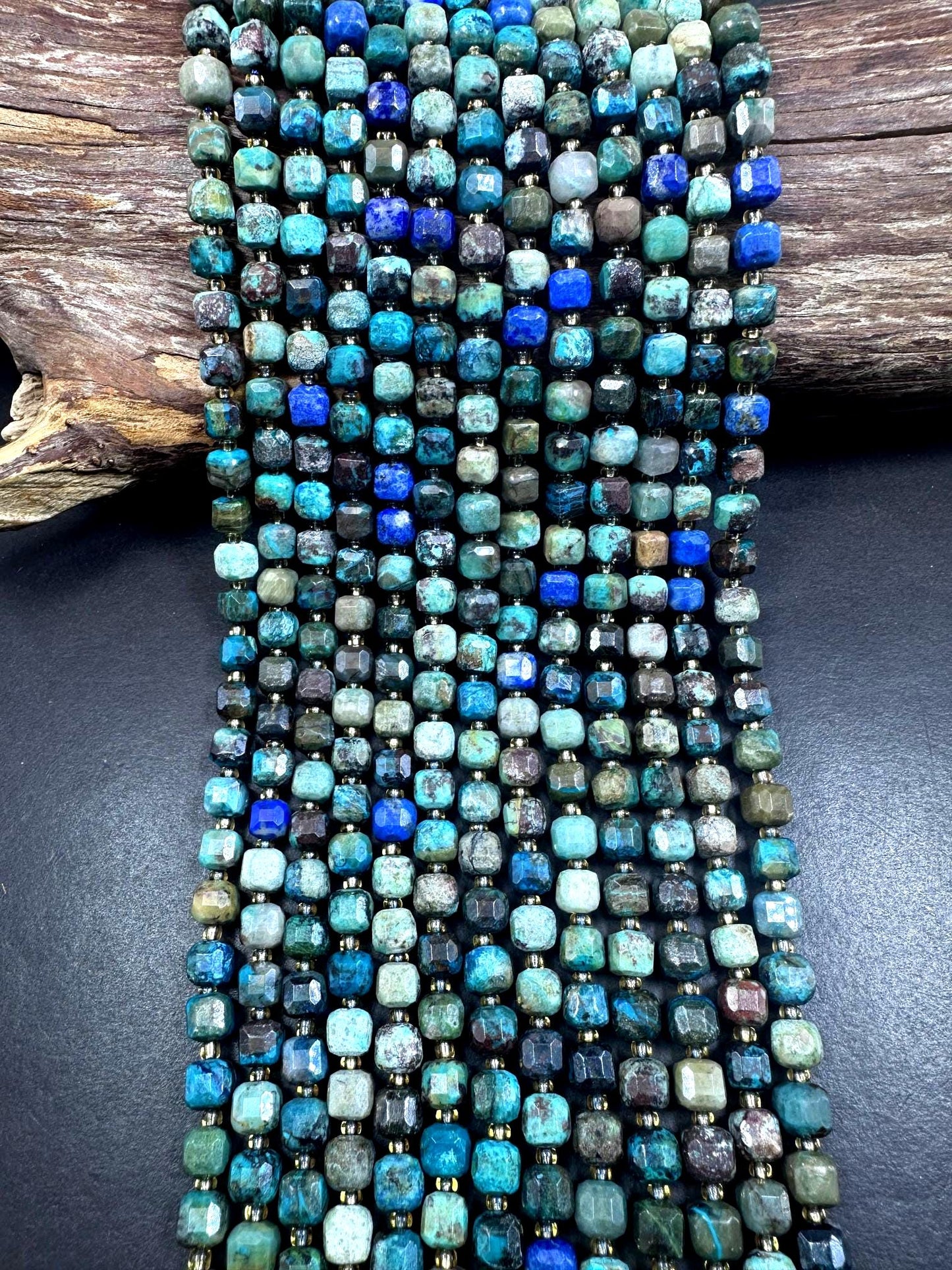 Natural Chrysocolla Faceted 6-7mm Cube Shape bead. Beautiful Blue Brown Multicolor, Great Quality 15.5”