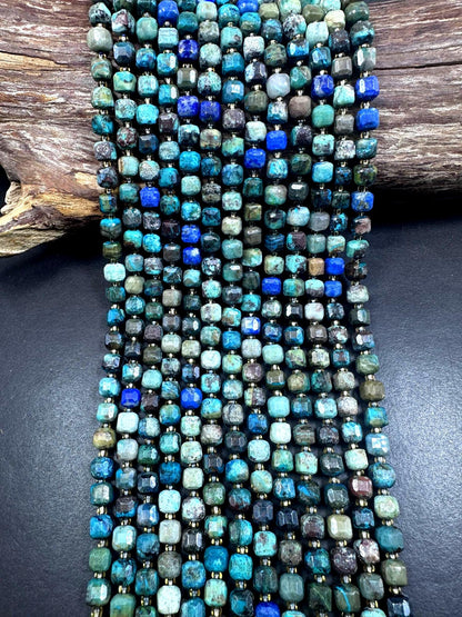 Natural Chrysocolla Faceted 6-7mm Cube Shape bead. Beautiful Blue Brown Multicolor, Great Quality 15.5”