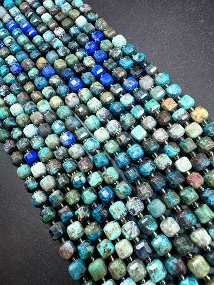 Natural Chrysocolla Faceted 6-7mm Cube Shape bead. Beautiful Blue Brown Multicolor, Great Quality 15.5”