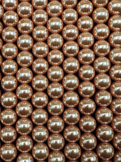 Chinese Rose Peach Swarovski Pearl Crystal Beads, 4mm 6mm 8mm 10mm 12mm Round Shape Bead. Beautiful Peach Color, Great Quality 15.5"