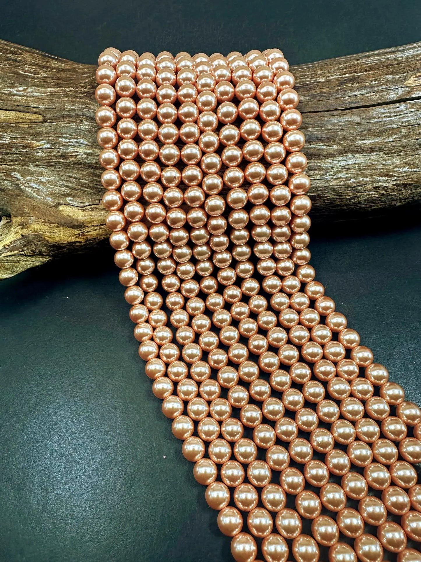 Chinese Rose Peach Swarovski Pearl Crystal Beads, 4mm 6mm 8mm 10mm 12mm Round Shape Bead. Beautiful Peach Color, Great Quality 15.5"
