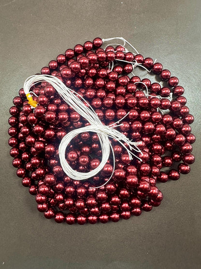 Gorgeous Chinese Dark Red Swarovski Pearl Crystal Beads, 6mm 8mm 10mm 12mm Round Shape Bead. Beautiful Red Color, Great Quality 15.5"