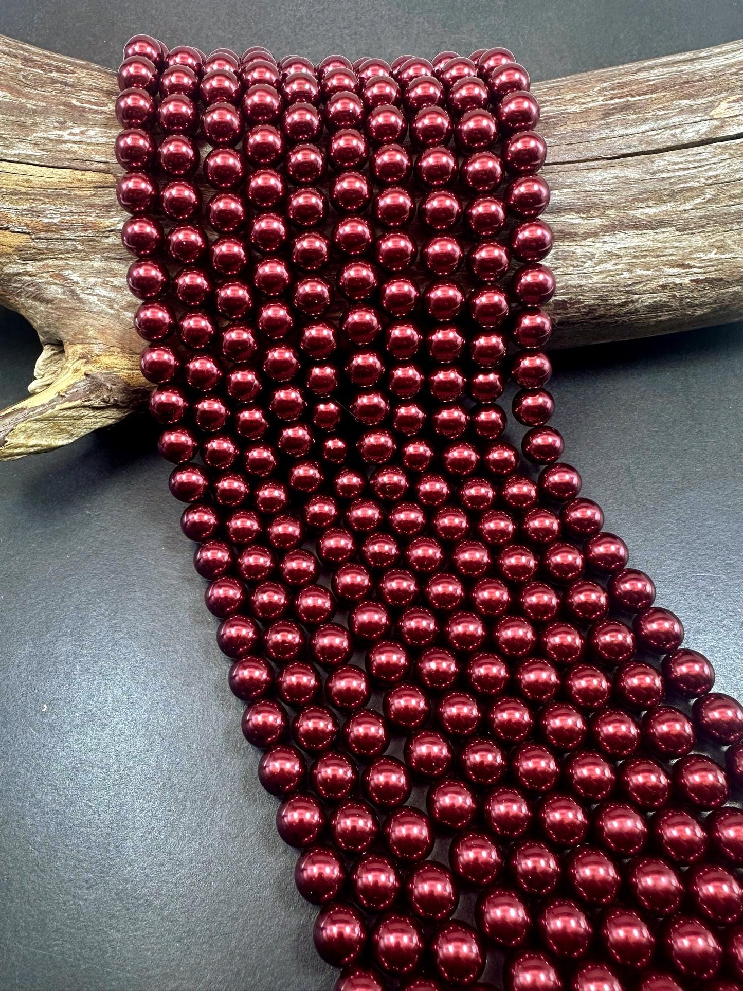 Gorgeous Chinese Dark Red Swarovski Pearl Crystal Beads, 6mm 8mm 10mm 12mm Round Shape Bead. Beautiful Red Color, Great Quality 15.5"