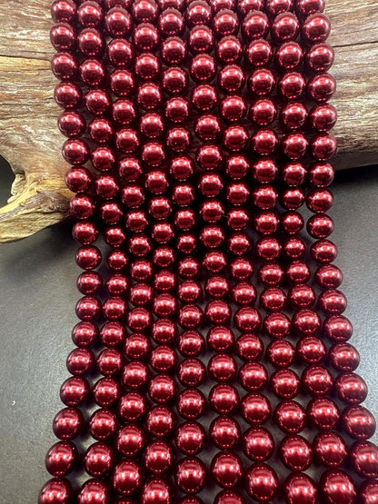 Gorgeous Chinese Dark Red Swarovski Pearl Crystal Beads, 6mm 8mm 10mm 12mm Round Shape Bead. Beautiful Red Color, Great Quality 15.5"