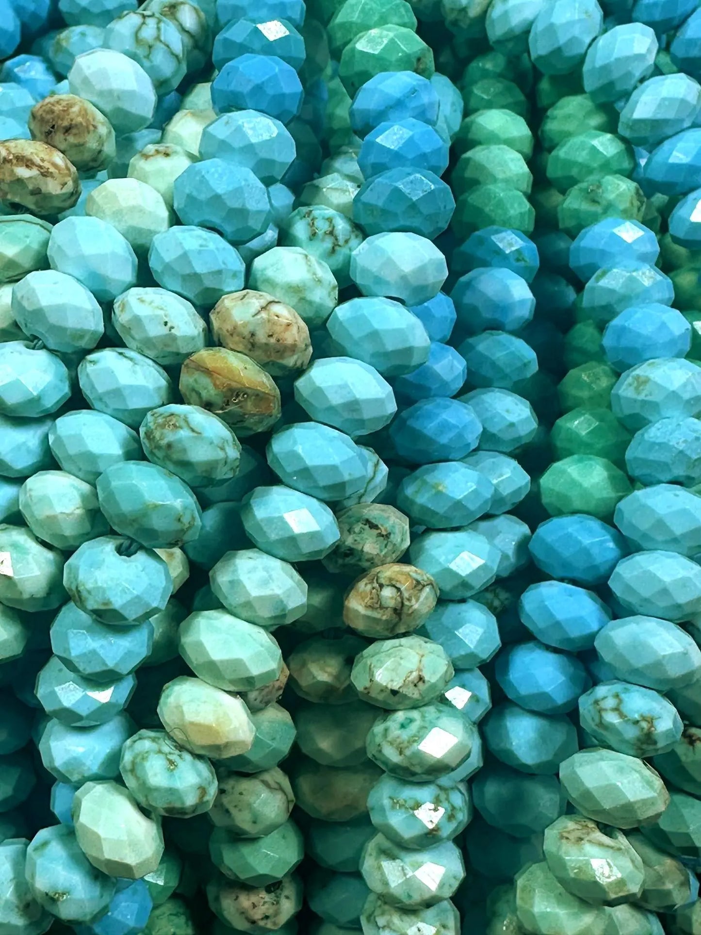 Beautiful Howlite Turquoise Faceted Rondelle Shape Bead, Stunning Light Blue Multicolor Pattern High Quality 15.5"