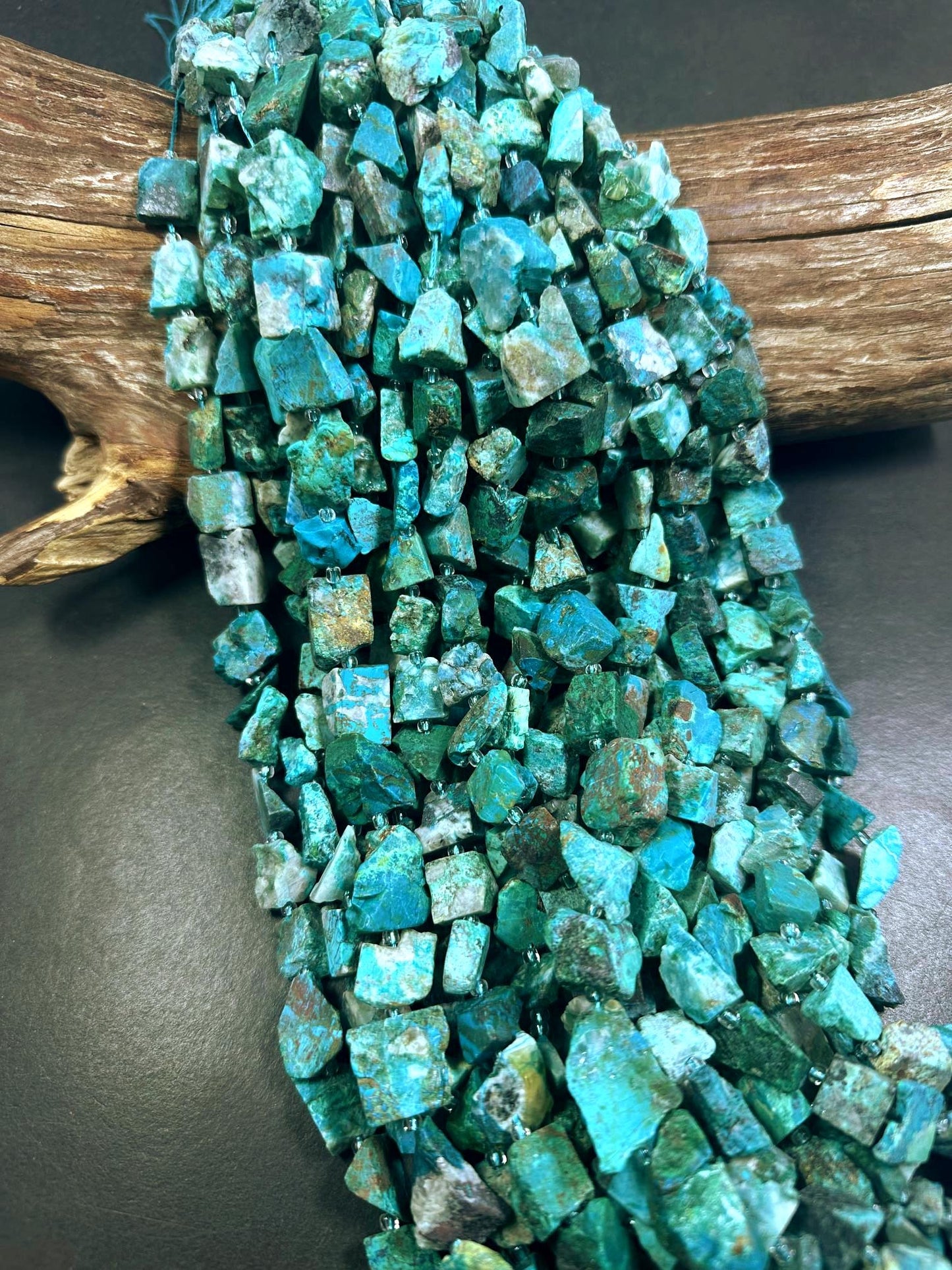 Natural Turquoise Freedom Chip Nugget Shape Beads, Beautiful Blue Turquoise Multicolor Pattern High Quality 15.5"