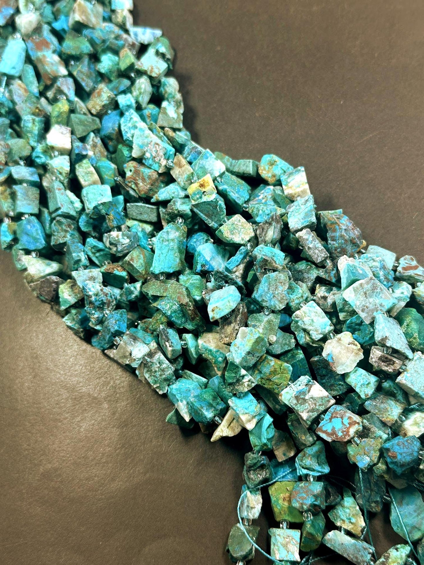 Natural Turquoise Freedom Chip Nugget Shape Beads, Beautiful Blue Turquoise Multicolor Pattern High Quality 15.5"