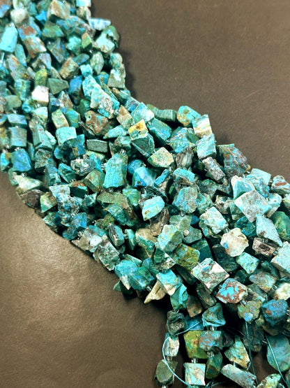 Natural Turquoise Freedom Chip Nugget Shape Beads, Beautiful Blue Turquoise Multicolor Pattern High Quality 15.5"