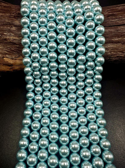 Gorgeous Chinese Sky Blue Swarovski Pearl Crystal Beads, 6mm 8mm 10mm Round Shape Bead. Beautiful Blue Color, Great Quality 15.5"
