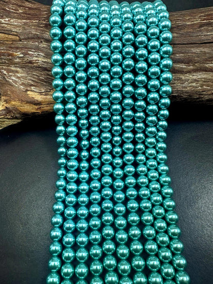 Gorgeous Chinese Turquoise Swarovski Pearl Crystal Beads, 6mm 8mm 10mm Round Shape Bead. Beautiful Turquoise Color, Great Quality 15.5"